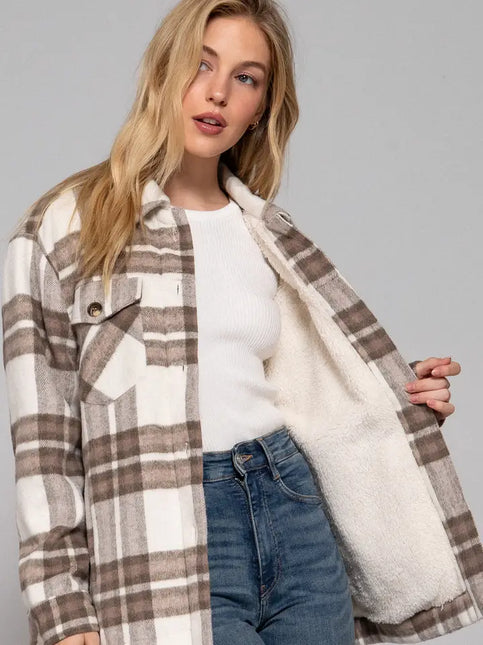 42 POPS Faux Fur Lined Plaid Jacket w/ Pockets