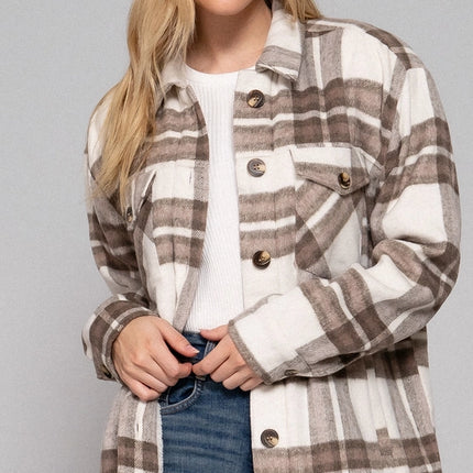 42 POPS Faux Fur Lined Plaid Jacket w/ Pockets