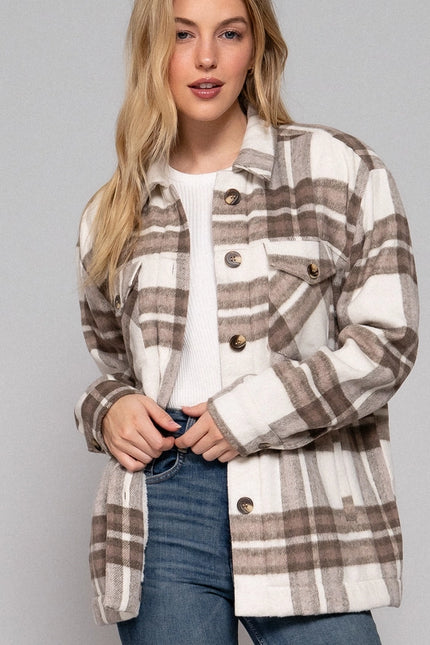 42 POPS Faux Fur Lined Plaid Jacket w/ Pockets