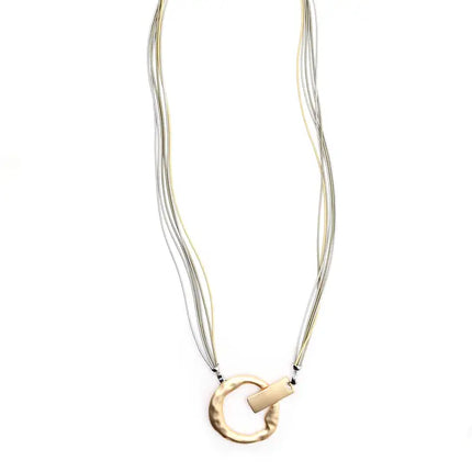 Sea Lily Long Gold, Silver,Bronze Multi Strand Necklace with Matte Gold Pendant