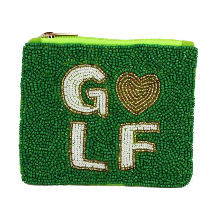Ladies Fully Beaded Green Golf Theme Coin Purse