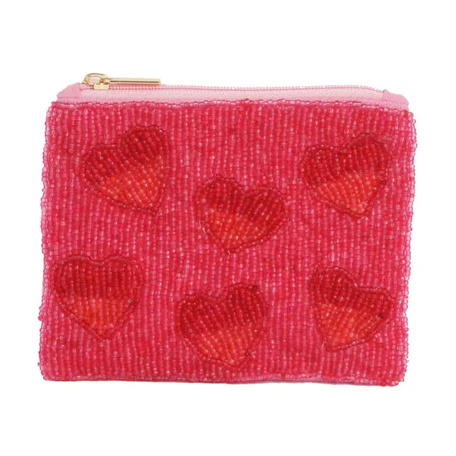 Ladies Fully Beaded Red Multi Heart Coin Purse