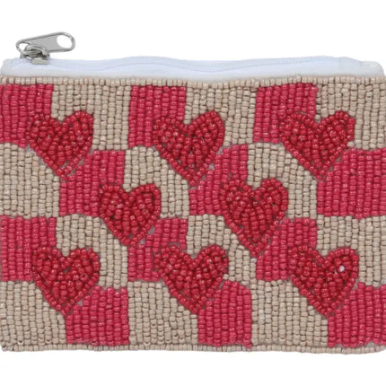 Ladies Heart Pattern Fully Beaded Coin Purse