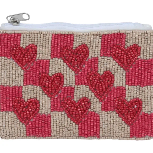 Ladies Heart Pattern Fully Beaded Coin Purse