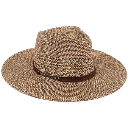 C.C Faux Leather String Straw Panama Hat