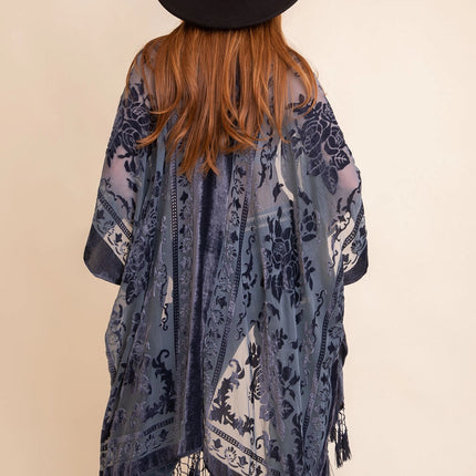 Luxe Velvet Mesh Tapestry Tassel Kimono