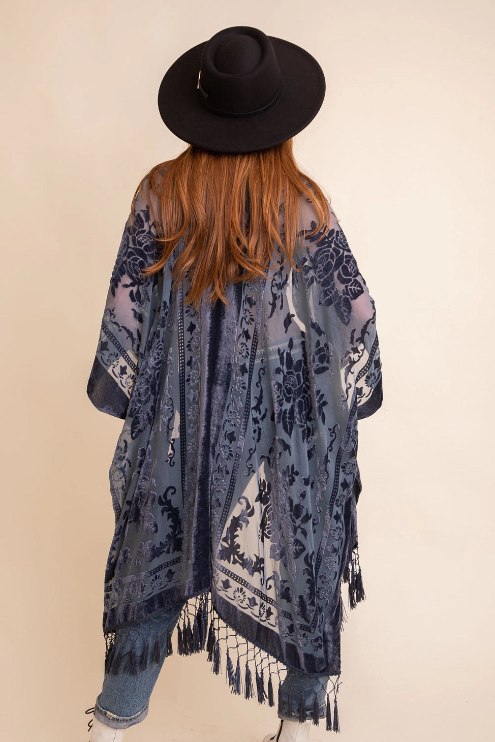 Luxe Velvet Mesh Tapestry Tassel Kimono