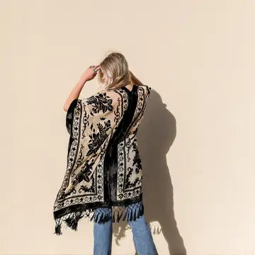 Luxe Velvet Mesh Tapestry Tassel Kimono