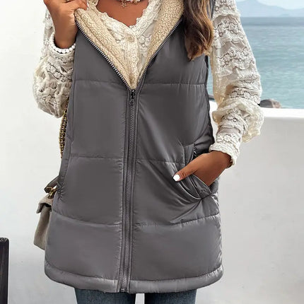 Women’s Medium Length Fleece Sleeveless Jacket