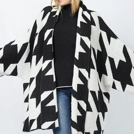 Houndstooth Pattern Knit Winter Cardigan