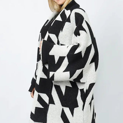 Houndstooth Pattern Knit Winter Cardigan