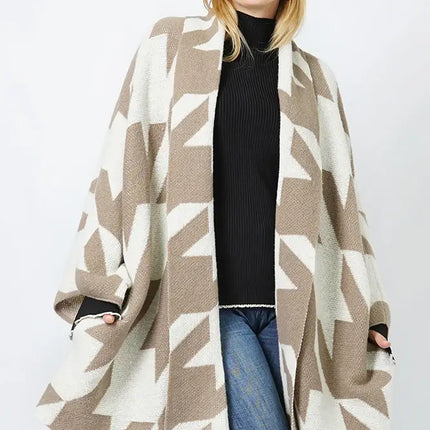 Houndstooth Pattern Knit Winter Cardigan
