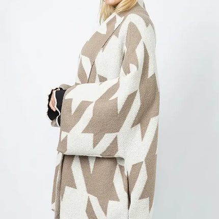 Houndstooth Pattern Knit Winter Cardigan