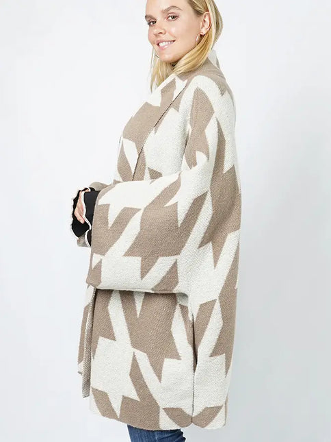 Houndstooth Pattern Knit Winter Cardigan