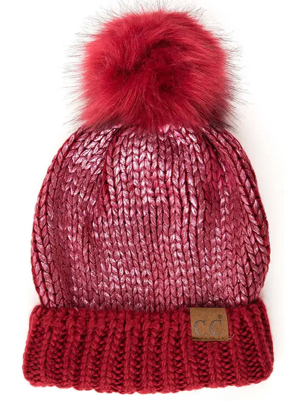 C.C Foil Cable Beanie with Pom