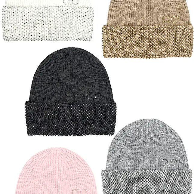 C.C Beanie Rhinestone Net Cuff Beanie