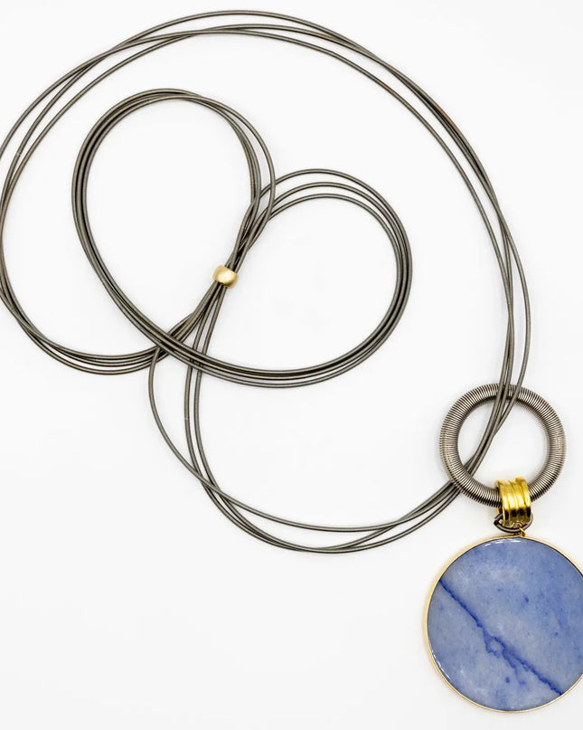 Sea Lily Slate-Blue Slate Wire Necklace with Round Blue Pendant