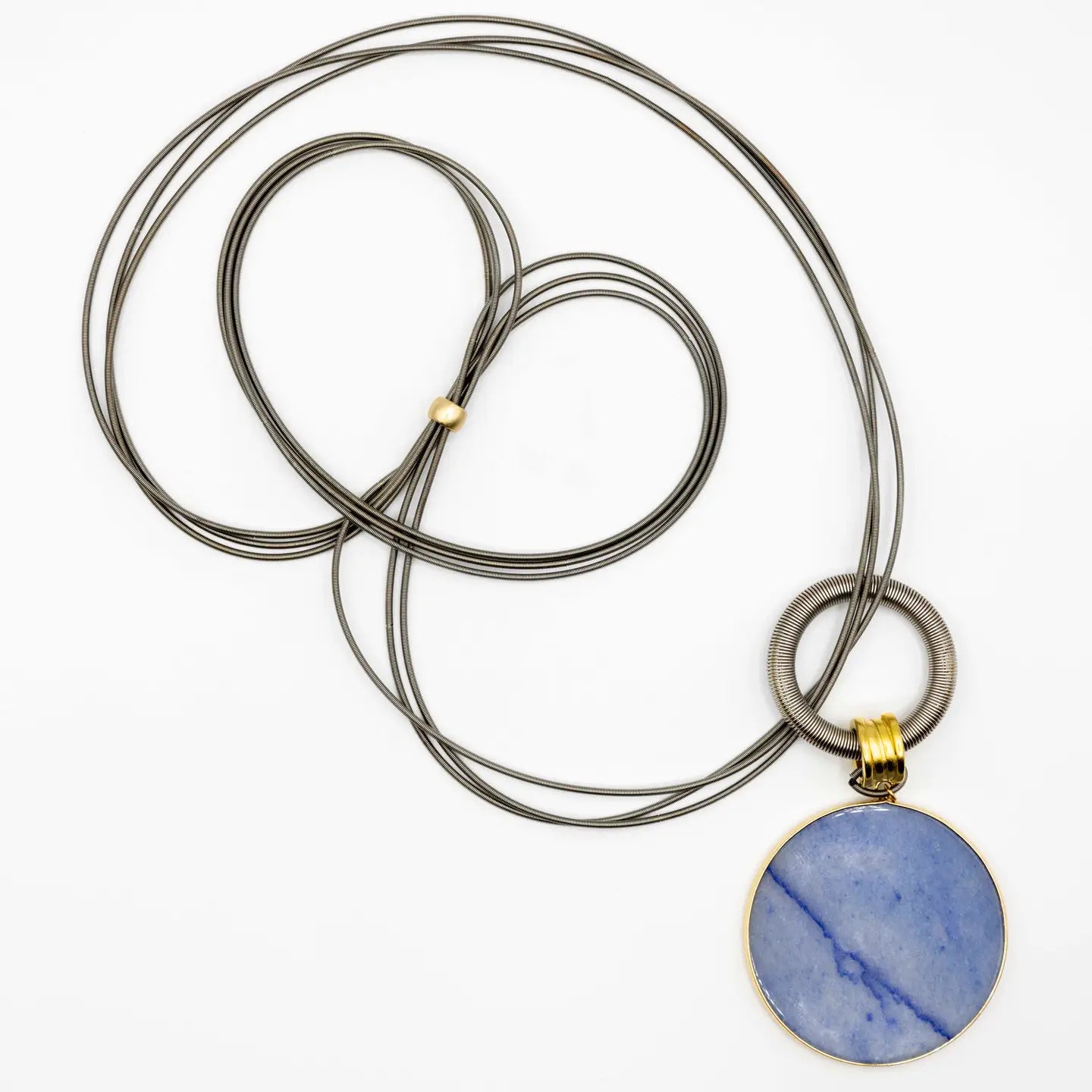 Sea Lily Slate-Blue Slate Wire Necklace with Round Blue Pendant