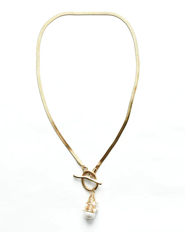 Sea Lily Freshwater Pearl Wrapped in Gold Wire Necklace