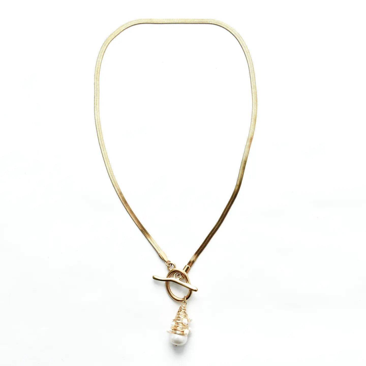 Sea Lily Freshwater Pearl Wrapped in Gold Wire Necklace