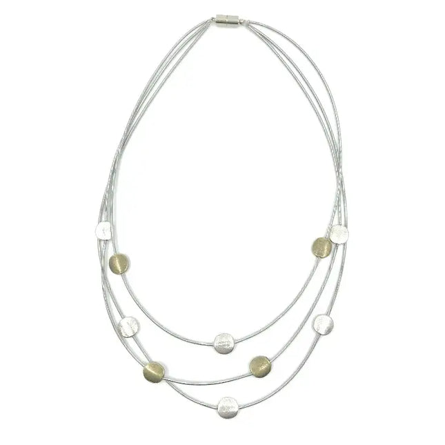 Sea Lily 3 Strand Tiered Silver & Gold Necklace