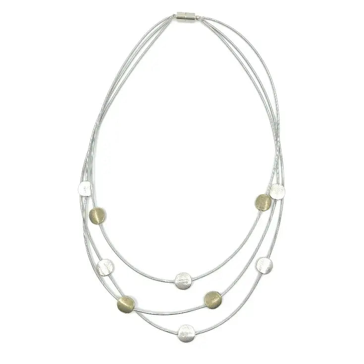 Sea Lily 3 Strand Tiered Silver & Gold Necklace