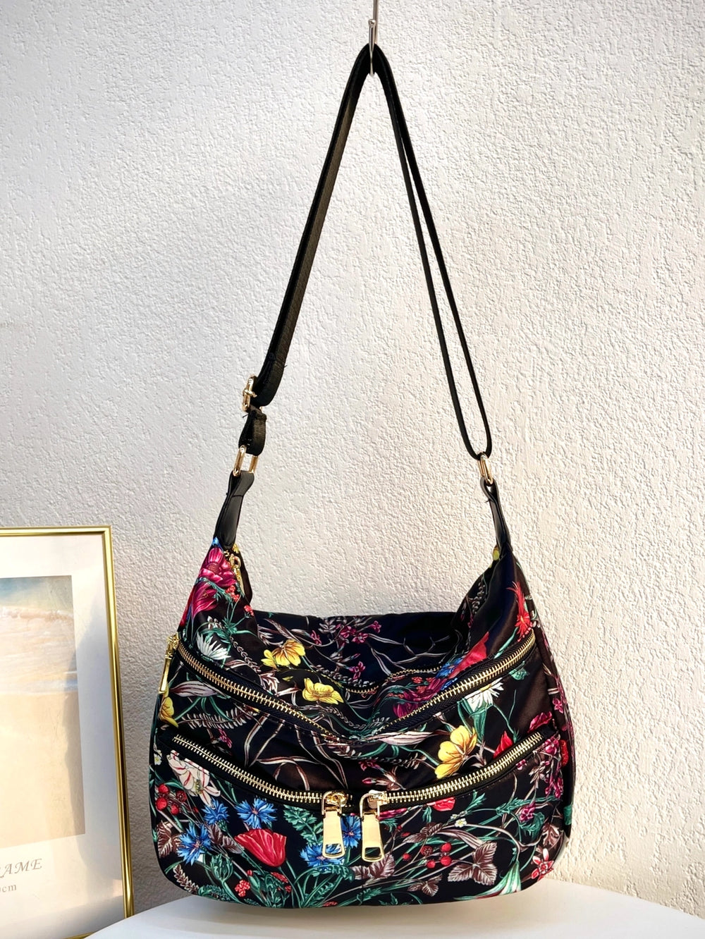 Pretty Persuasions Flower Pattern Nylon Crossbody Bag