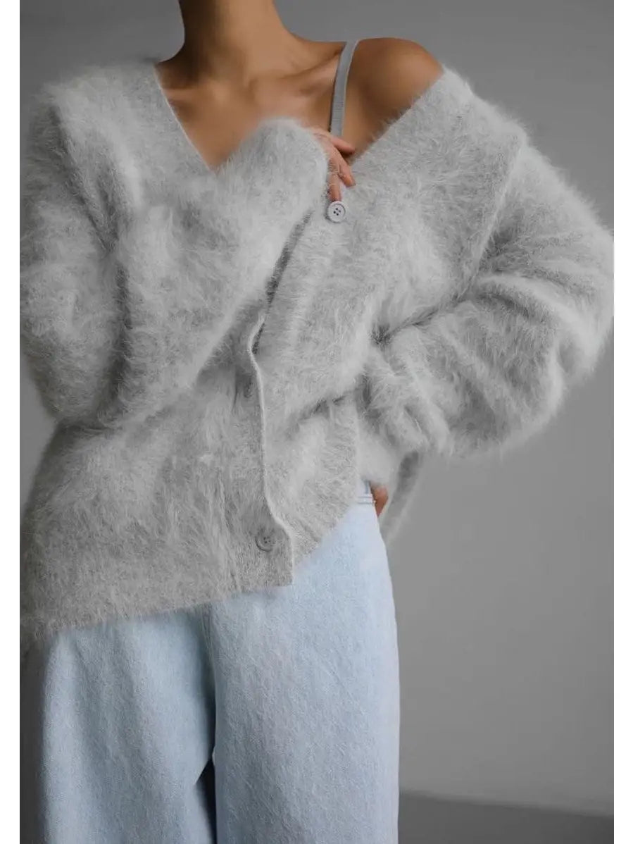 Fuzzy Oversized Button Front Cardigan