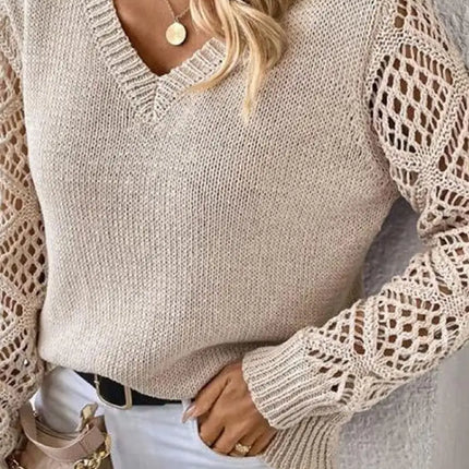 NINEXIS Long Sleeve V-Neck Pullover Knit Top