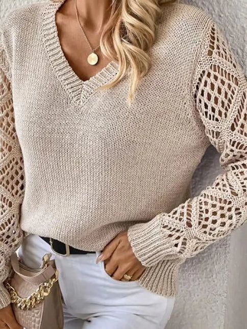NINEXIS Long Sleeve V-Neck Pullover Knit Top