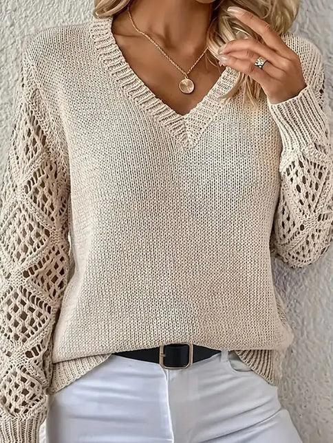 NINEXIS Long Sleeve V-Neck Pullover Knit Top