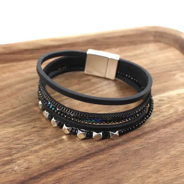 Stud Bead Decor Pu Leather Wrap Bracelet