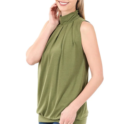 High Neck Pleated Top