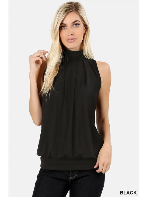 High Neck Pleated Top