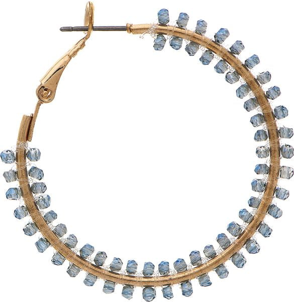 Gold Blue Bead Edge Hoop Earring