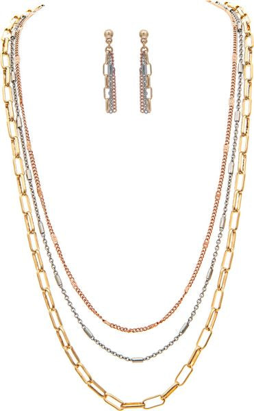 Multi Three Row Chain-link Necklace Set