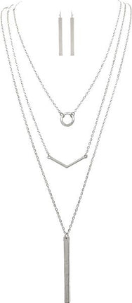 Silver Three Piece Geometric Necklaces Set