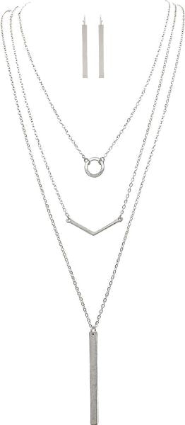 Silver Three Piece Geometric Necklaces Set