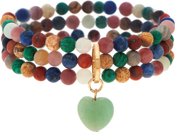 Gold Genuine Stone Bead Heart Bracelet