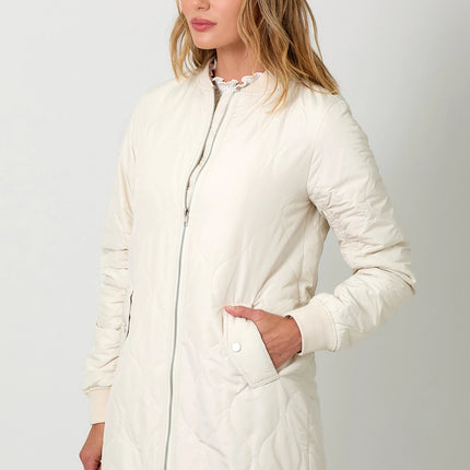 MYSTREE Quilted Long Bomber Jacket
