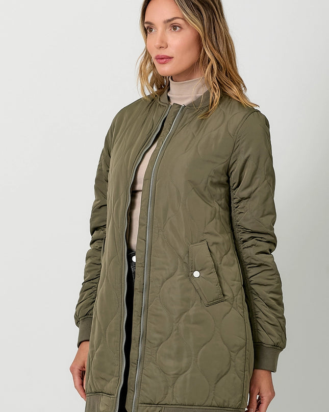 MYSTREE Quilted Long Bomber Jacket