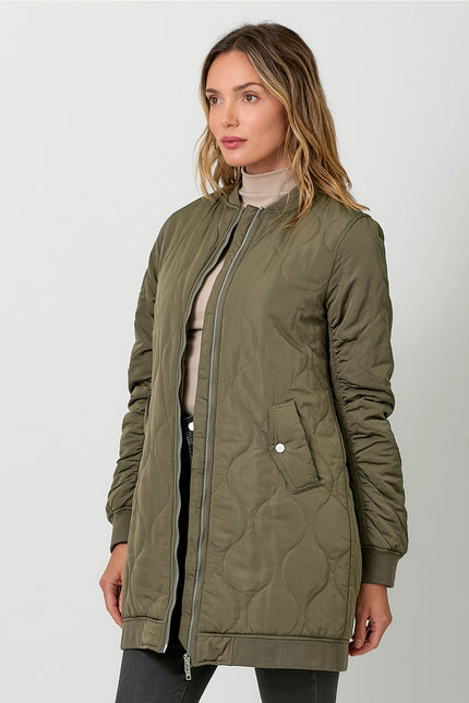 MYSTREE Quilted Long Bomber Jacket