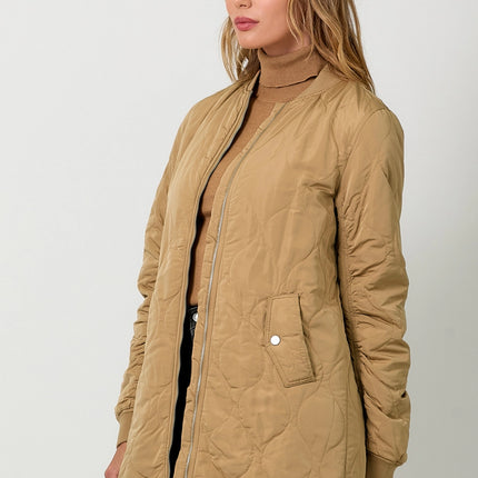 MYSTREE Quilted Long Bomber Jacket