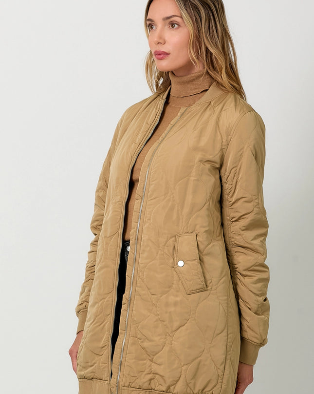 MYSTREE Quilted Long Bomber Jacket
