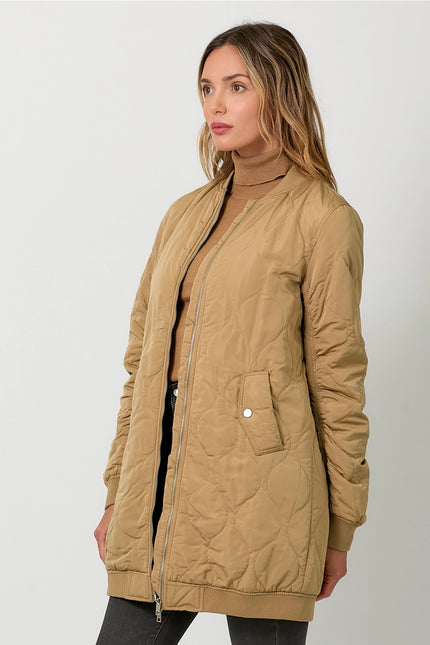 MYSTREE Quilted Long Bomber Jacket