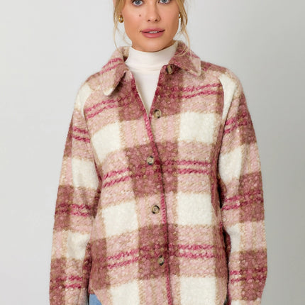 MYSTREE Plaid Button Down Shacket - Rosé