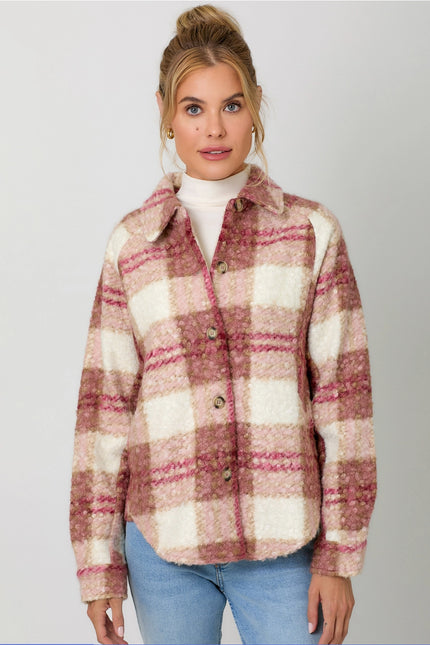 MYSTREE Plaid Button Down Shacket - Rosé