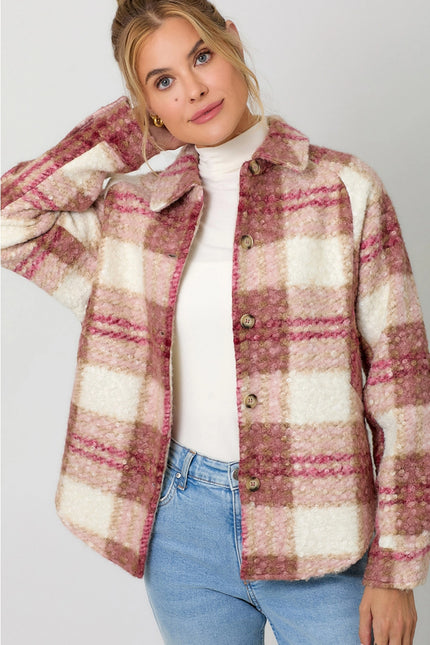MYSTREE Plaid Button Down Shacket - Rosé