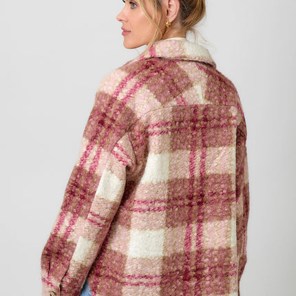MYSTREE Plaid Button Down Shacket - Rosé