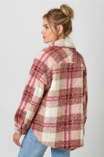 MYSTREE Plaid Button Down Shacket - Rosé